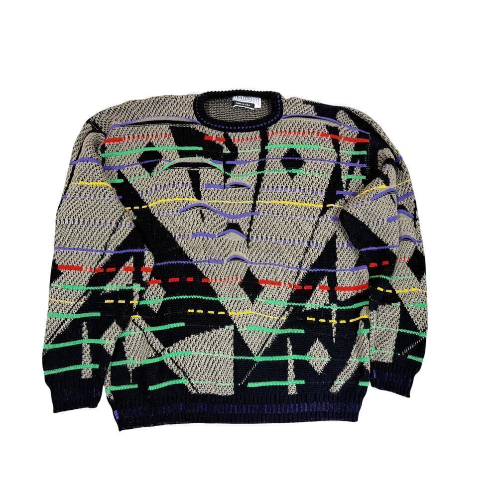 VTG Hilton Coogie Style  XL Acrylic Sweater Grey/Blk Cubist Face